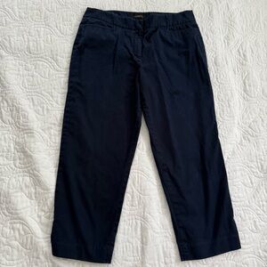 Talbots Signature Cropped Flat Front Button Ankle Detail Pants Navy Women 10 EUC